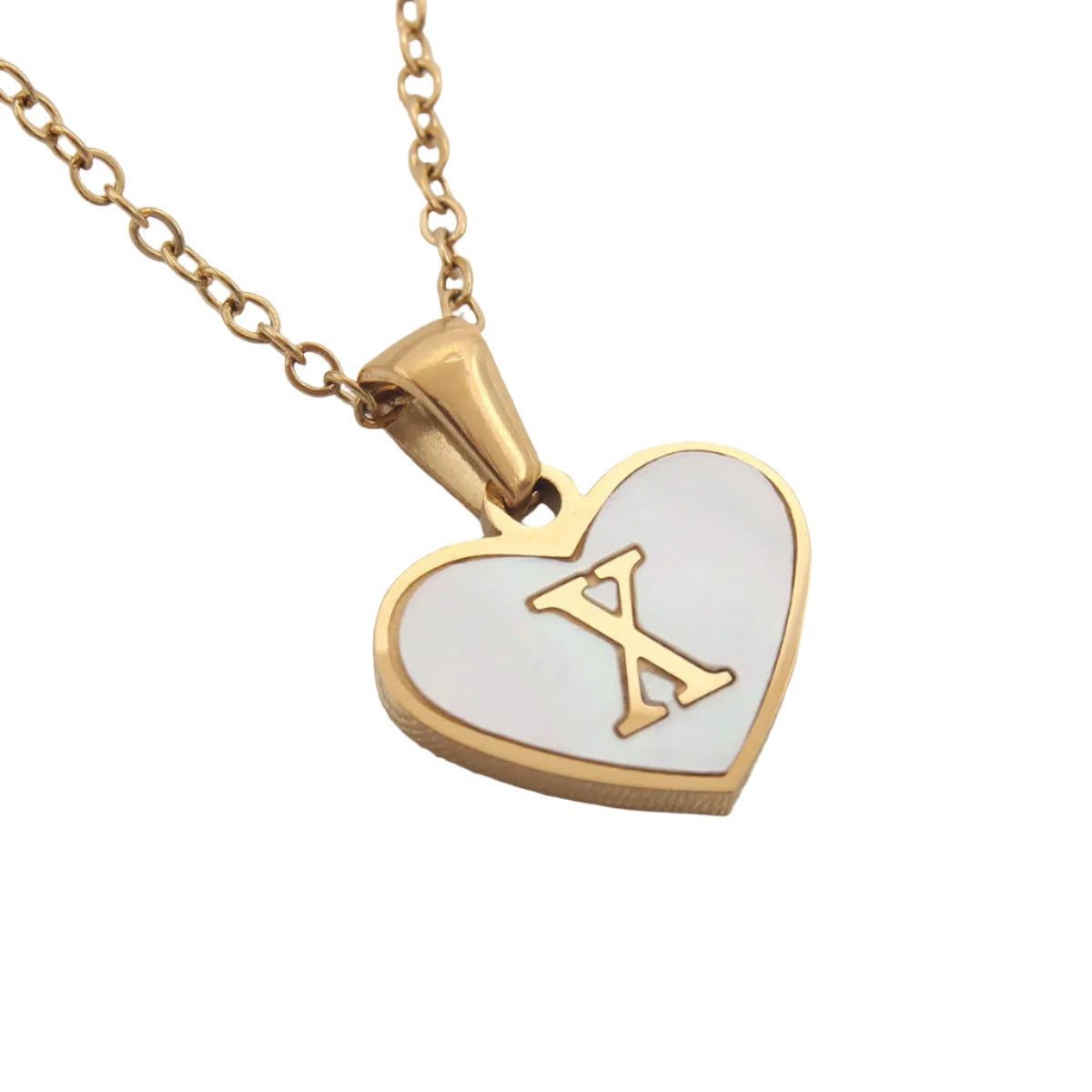 26 Gold Letter White Heart-shaped Necklace