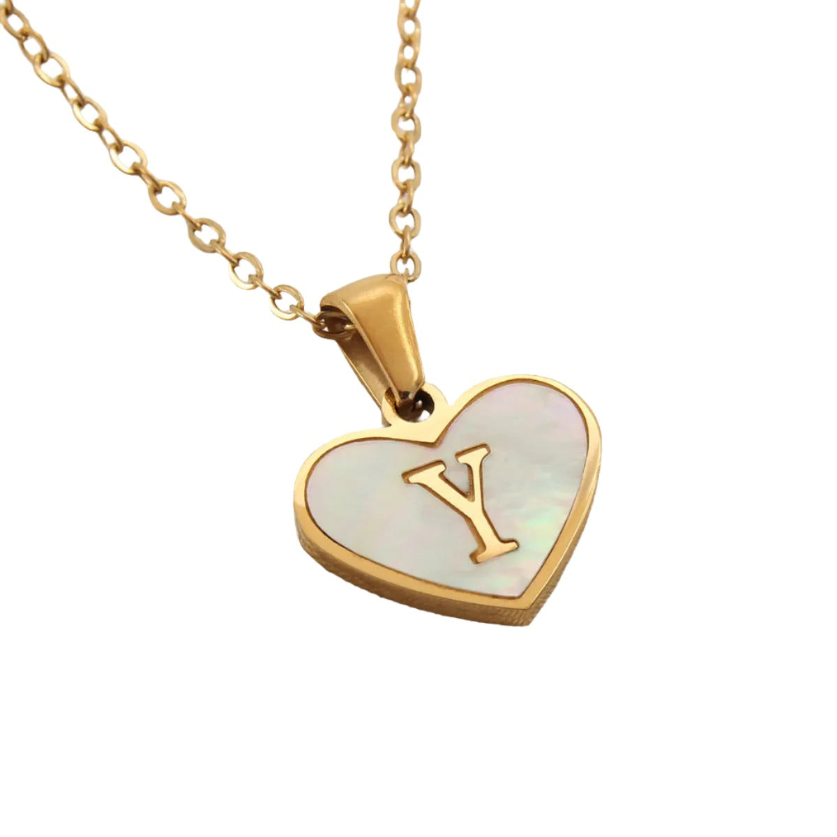 26 Gold Letter White Heart-shaped Necklace