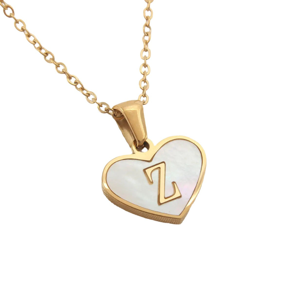 26 Gold Letter White Heart-shaped Necklace