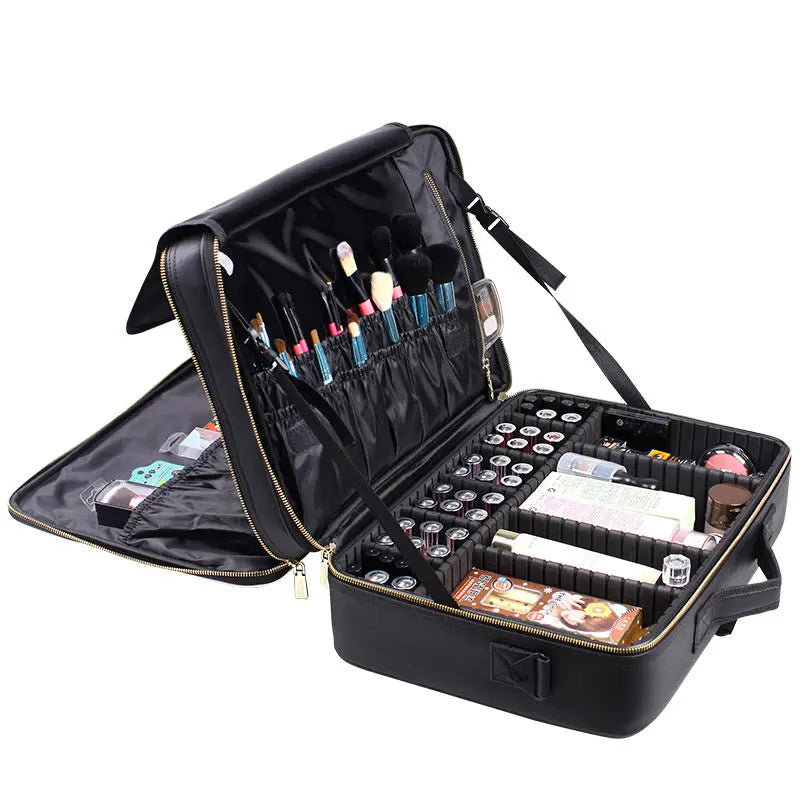 Large Capacity Leather Cosmetic Bag Portable Makeup Artist Makeup Storage Bag Body Couturee & Co