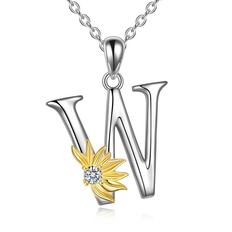 Sterling Silver Initial Alphabet Sunflower Letter Script Name Pendant Necklace - Bodycouturee