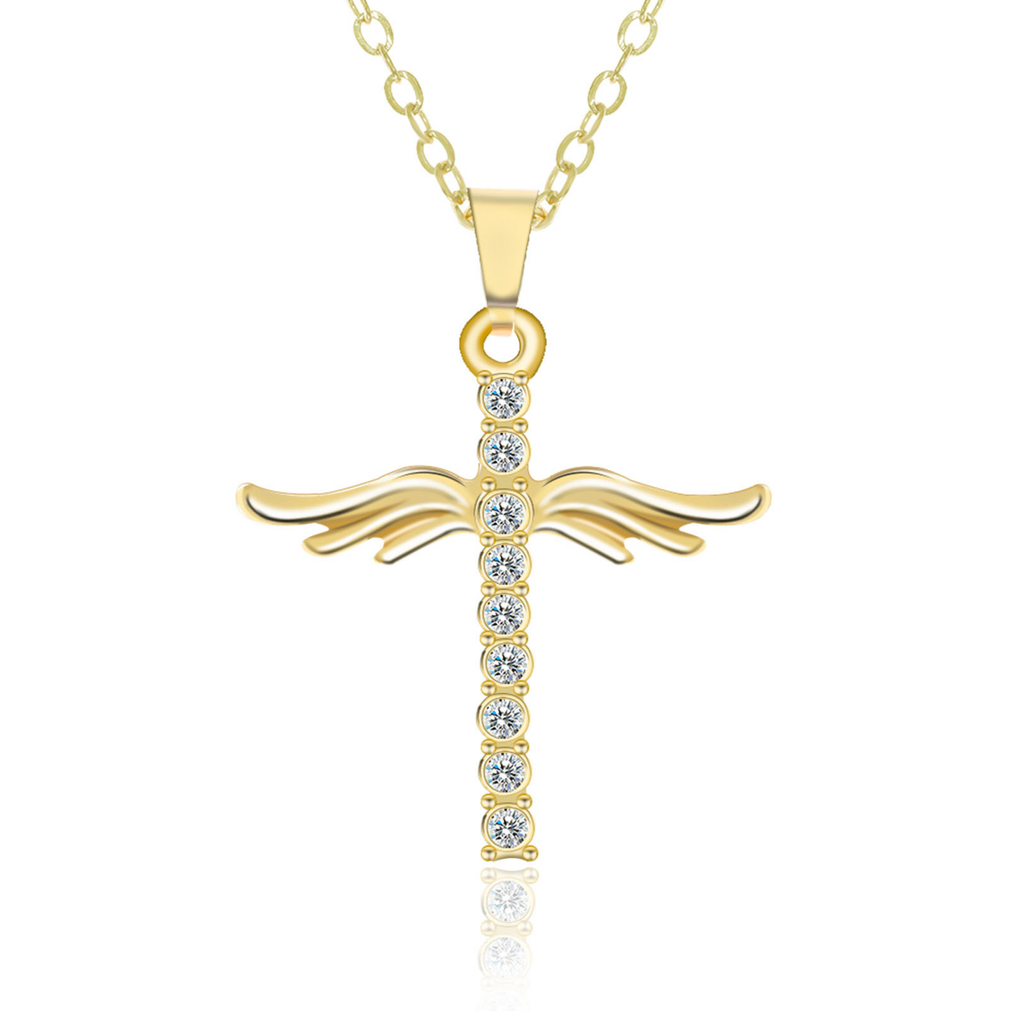 Simple Cross Diamond Angel Wings Pendant - Bodycouturee