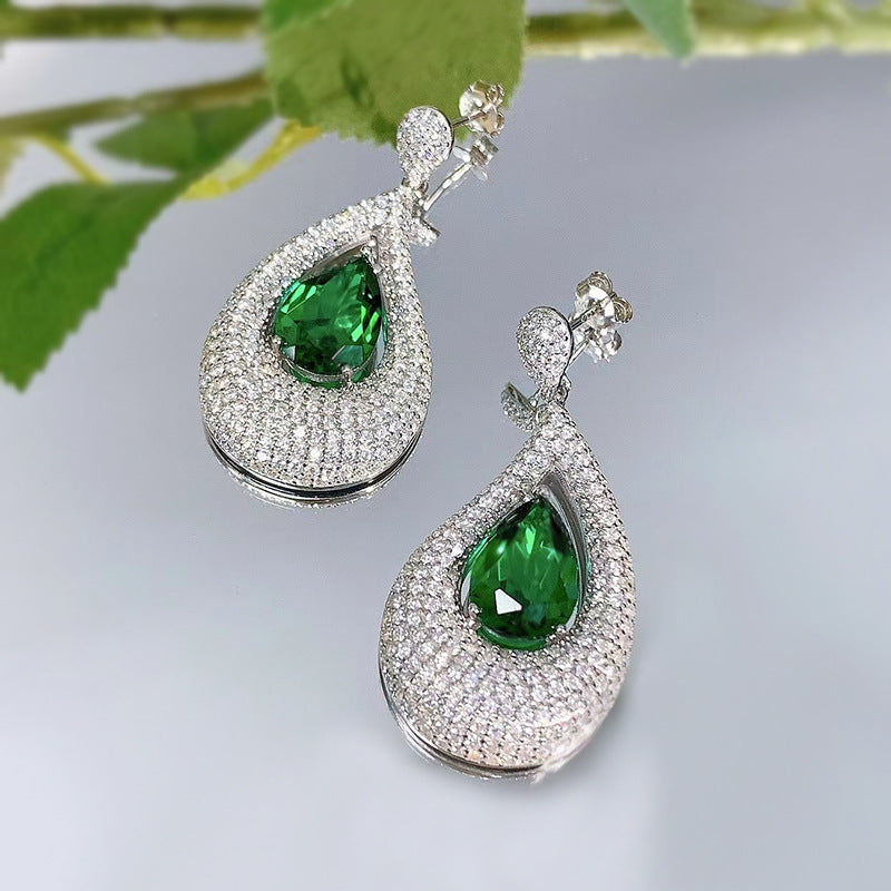 Sterling Silver 925 Emerald Teardrop Stud Diamond Earrings - Bodycouturee