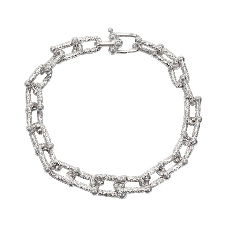 S925 Sterling Silver Textured U-shaped Diamond Bracelet - Bodycouturee