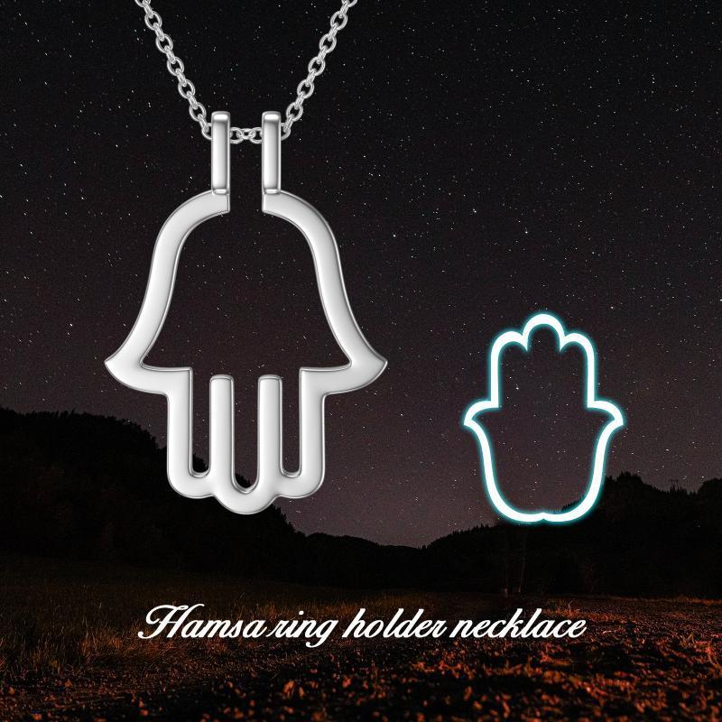 Hamsa Hand Ring Holder Pendant 925 Sterling Silver Necklace - Bodycouturee