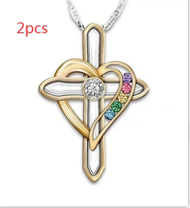 Cross Love Colorful Gemstone Pendant Chain - Bodycouturee