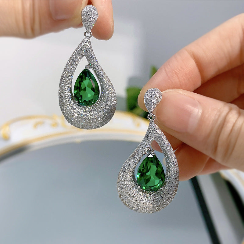 Sterling Silver 925 Emerald Teardrop Stud Diamond Earrings - Bodycouturee