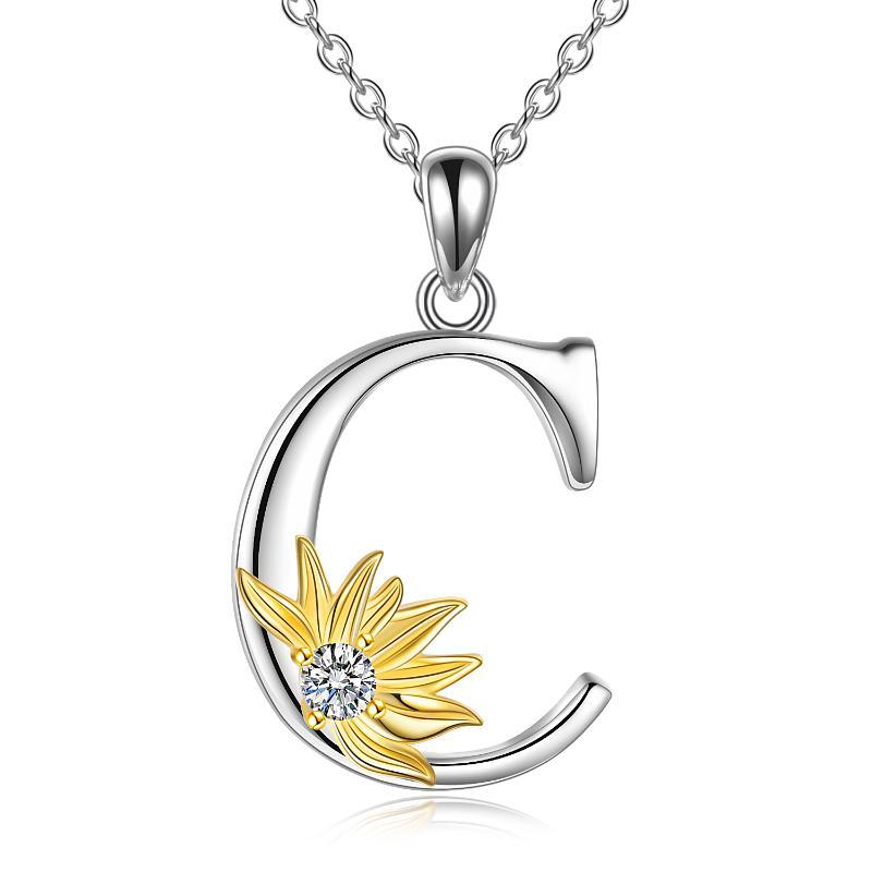 Sterling Silver Initial Alphabet Sunflower Letter Script Name Pendant Necklace - Bodycouturee