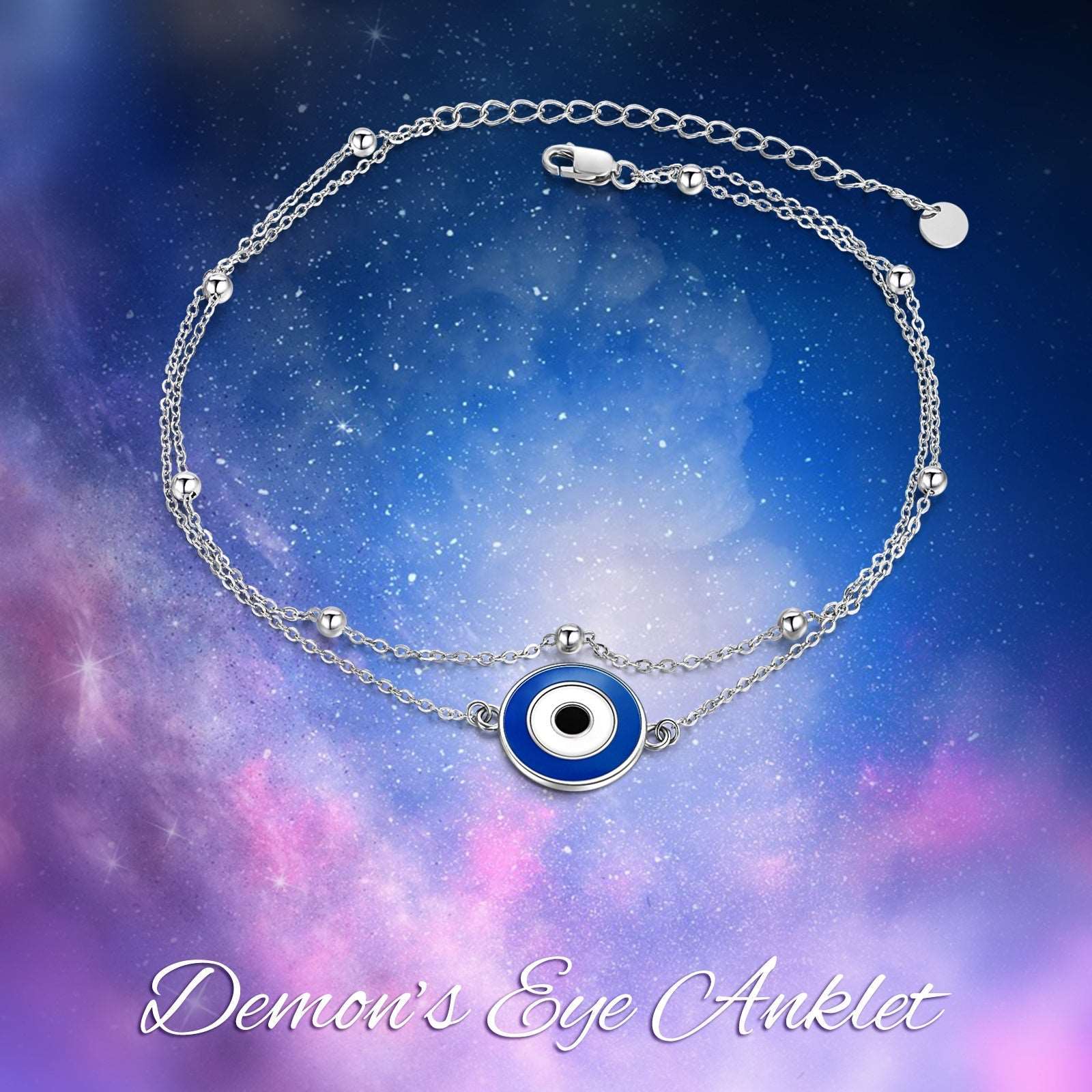 925 Sterling Silver Round Evil Eye Anklet - Bodycouturee