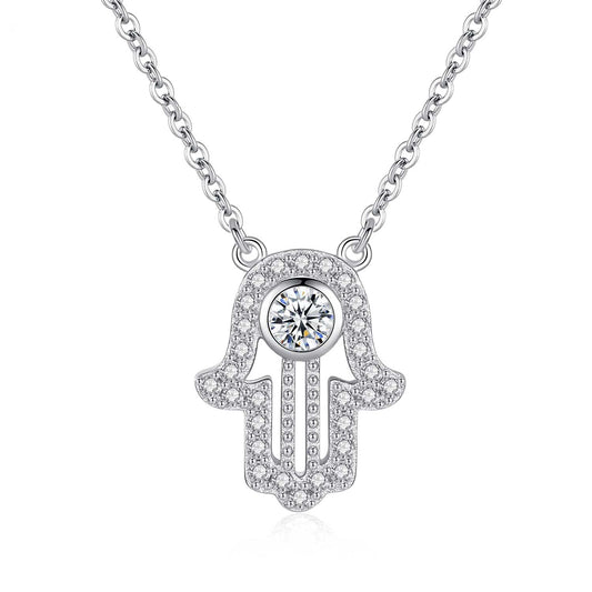 Sterling Silver Lucky Fatima Hand Pendant Necklace - Bodycouturee