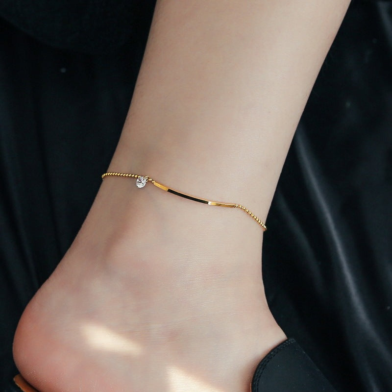 Women's 18K Gold Diamond Simple Anklet Bracelet - Bodycouturee