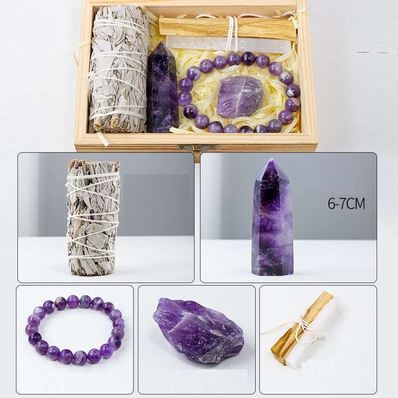 Natural Crystal Amethyst Wooden Gift Box - Bodycouturee