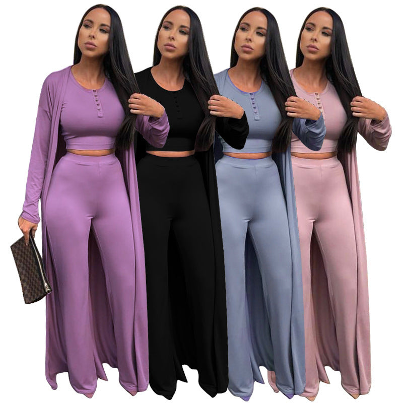 Solid Color Casual 3pcs Set Outfit - Bodycouturee