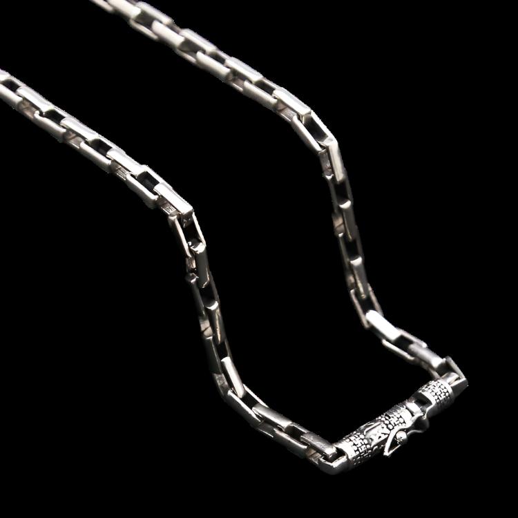 S925 Pure Thai Silver Hoop Retaining Ring Vintage Men's Box Chain Coarse Ore Necklace - Bodycouturee