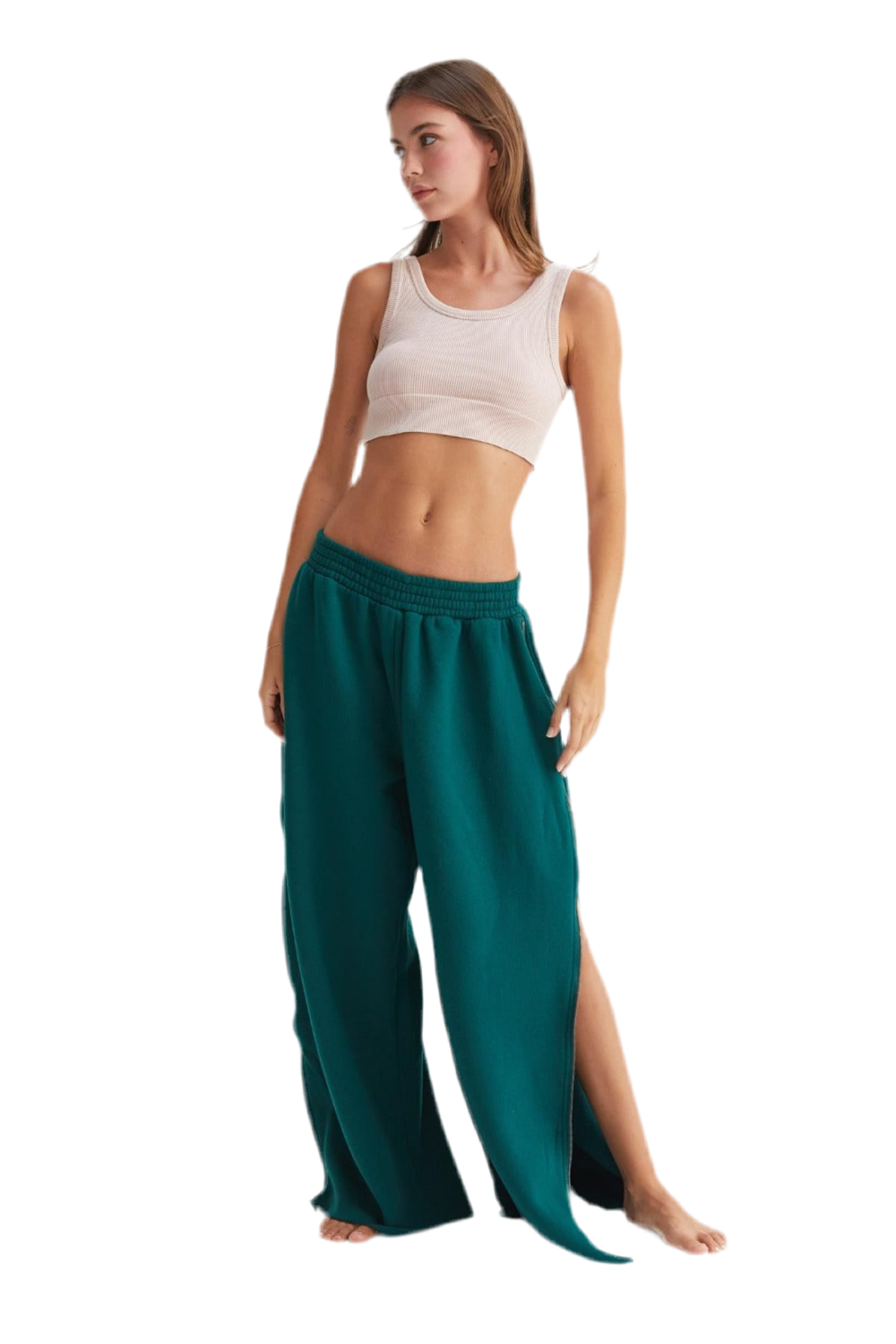 Wide-Leg Side Zipper Sweatpants - Bodycouturee