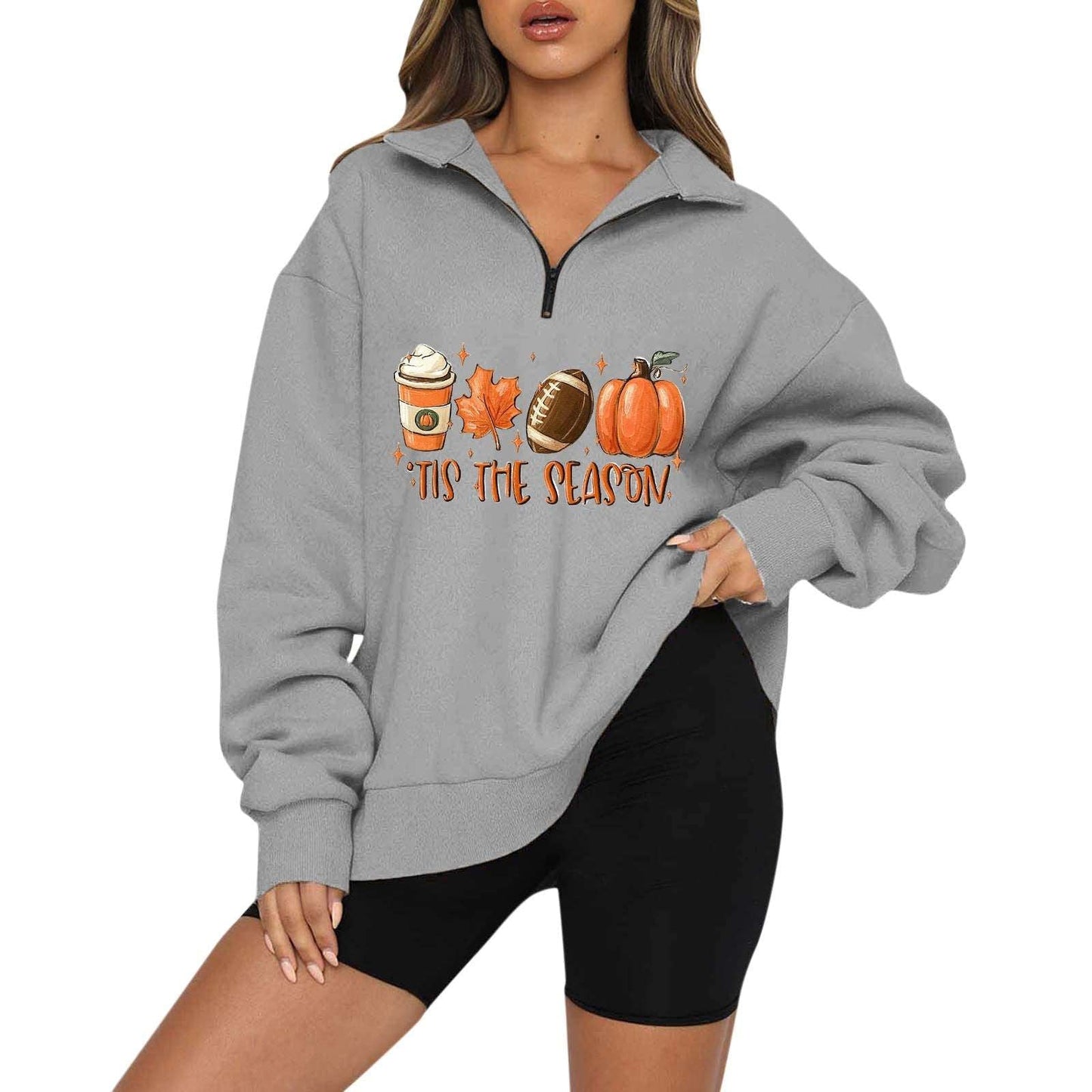 Halloween Pumpkin Print Casual Zipper Sweatshirt - Bodycouturee