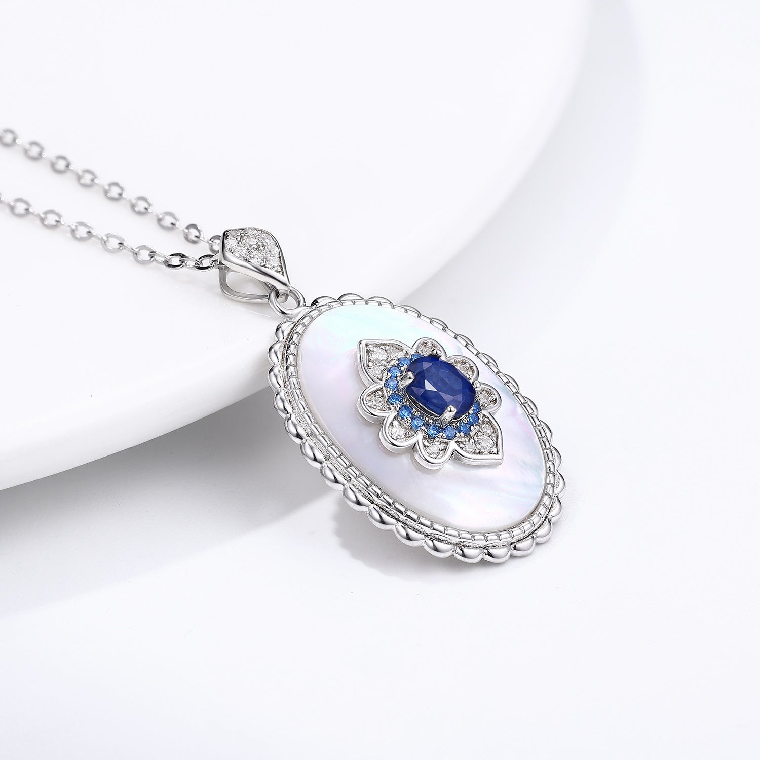 Sapphire Diamond 925 Sterling Silver Vintage Pendant Necklace - Bodycouturee