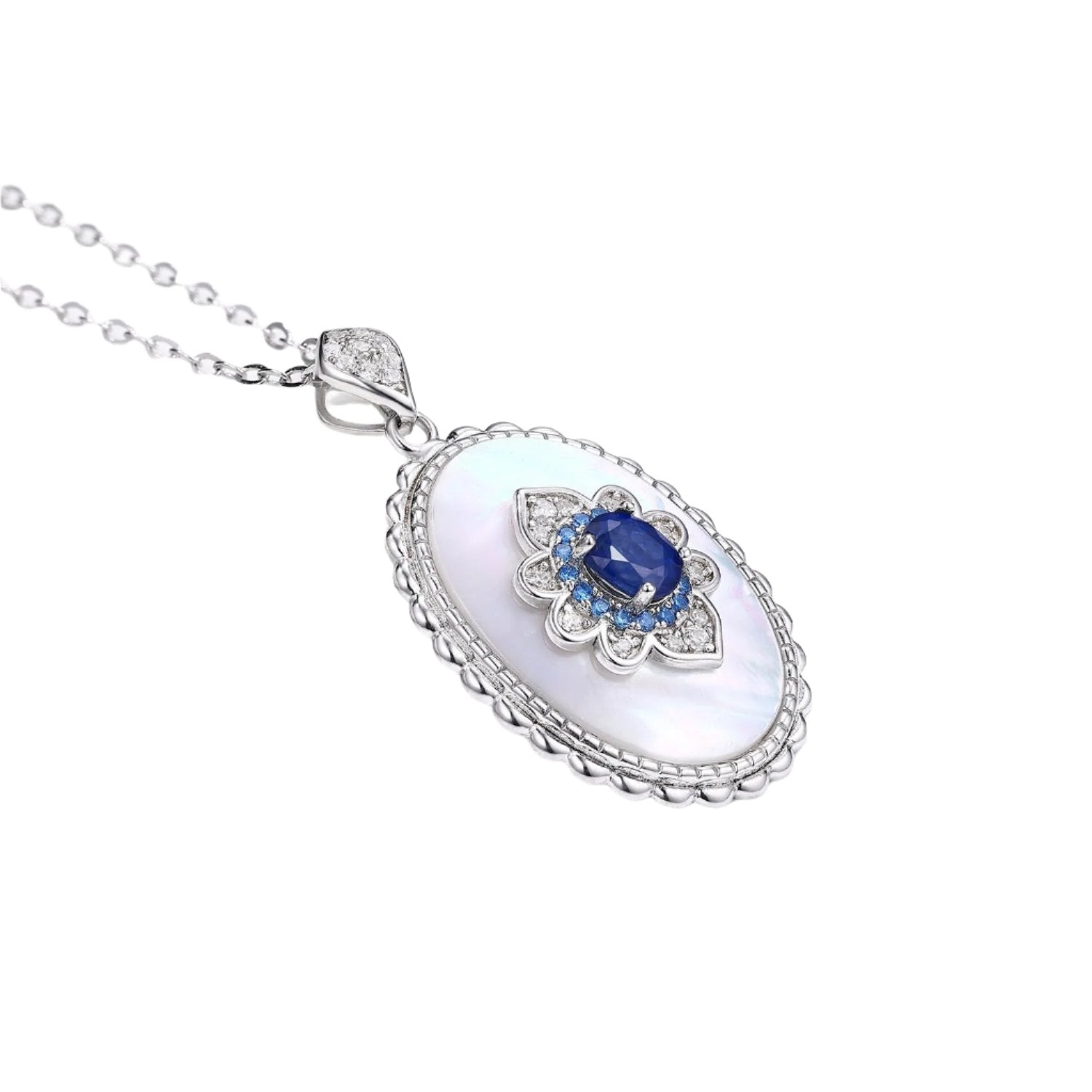 Sapphire Diamond 925 Sterling Silver Vintage Pendant Necklace - Bodycouturee