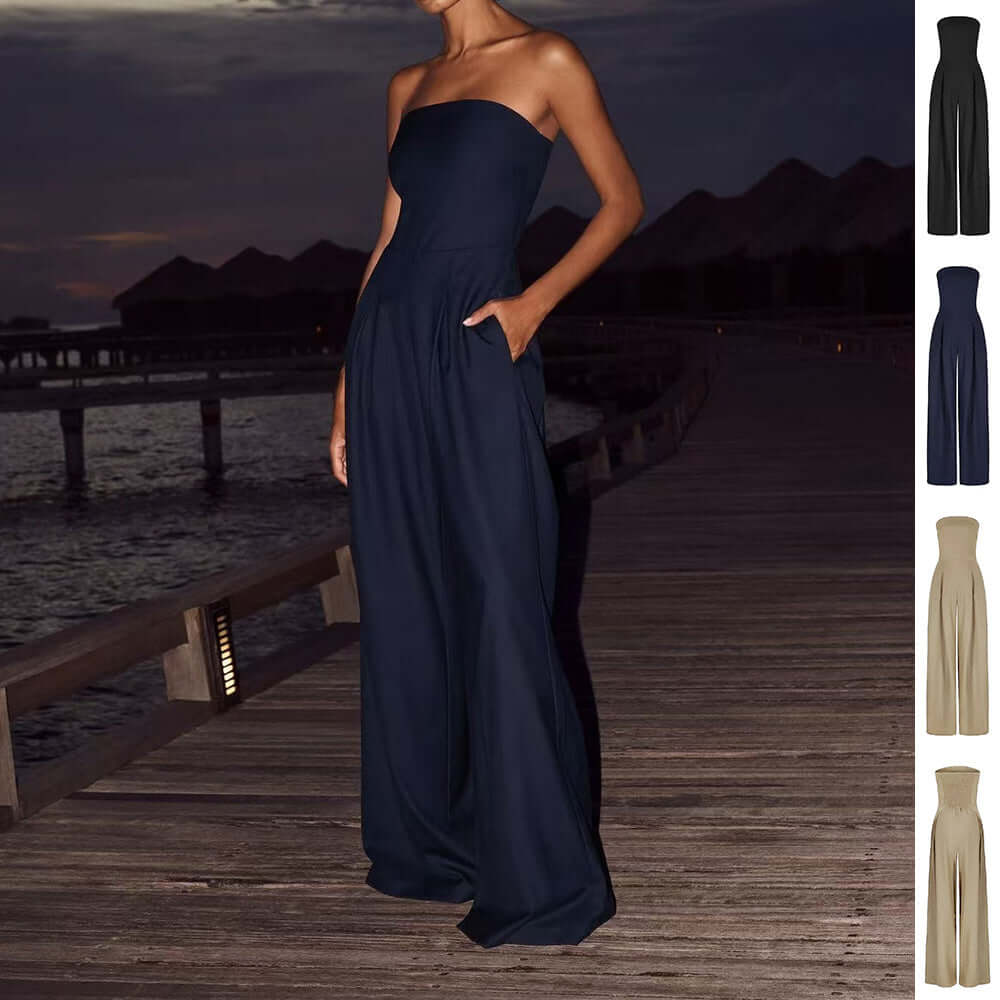 Loose Tube-top Jumpsuit Backless Wide Leg Long Pants