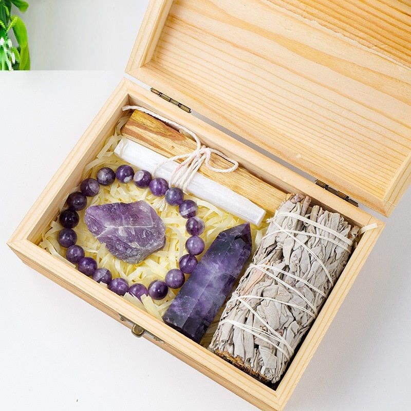 Natural Crystal Amethyst Wooden Gift Box - Bodycouturee