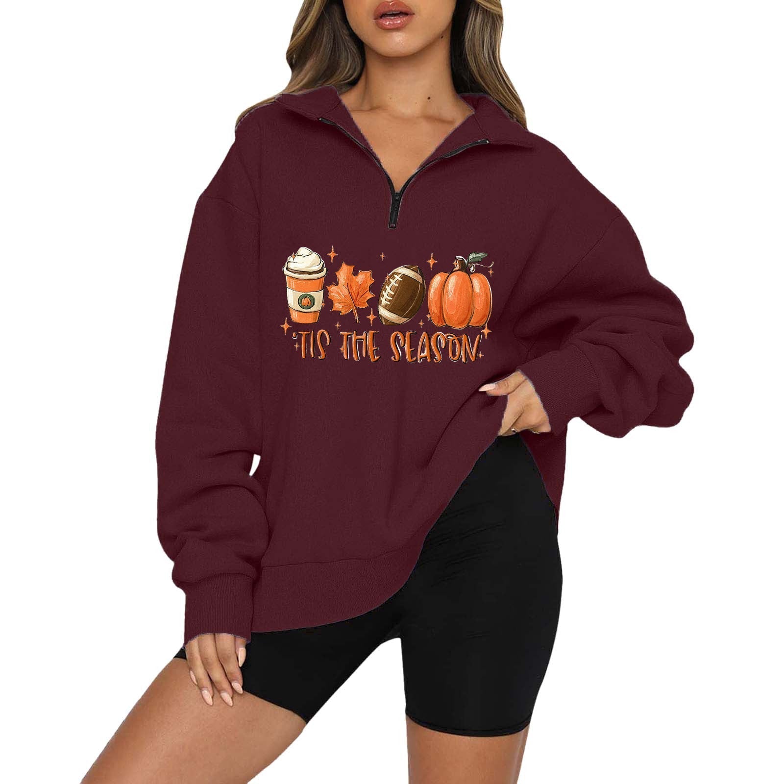 Halloween Pumpkin Print Casual Zipper Sweatshirt - Bodycouturee