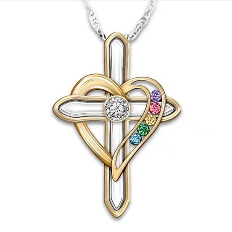 Cross Love Colorful Gemstone Pendant Chain - Bodycouturee