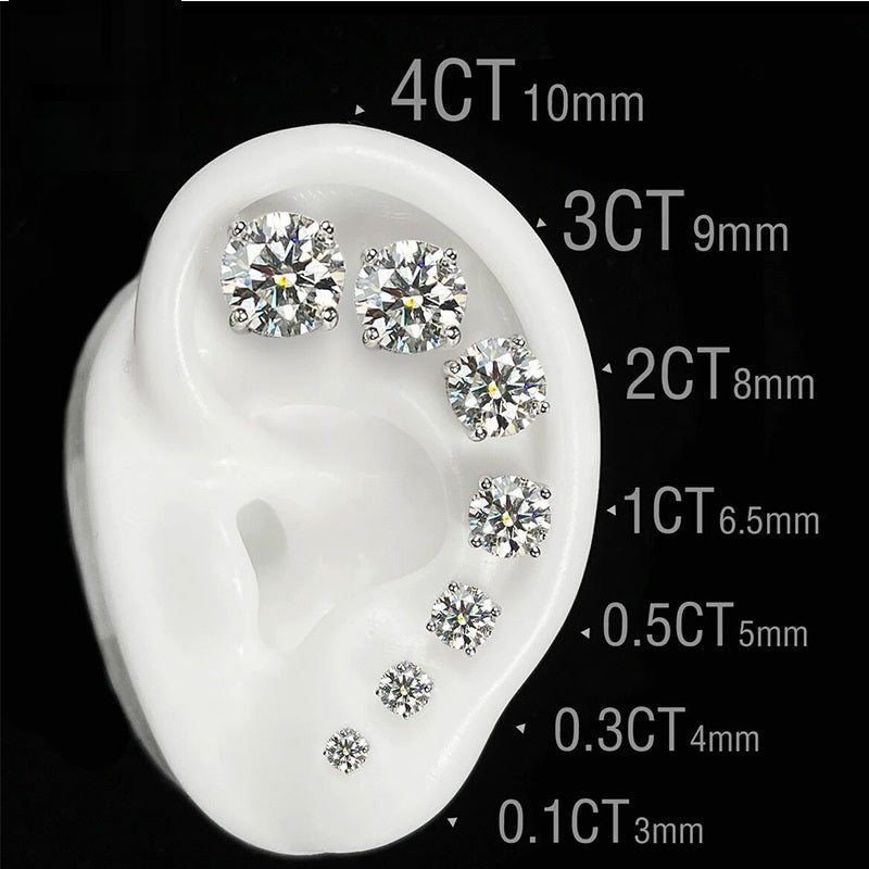 925 Silver Moissanite Stud Earrings Classic Four-claw D Color Single Stone - Bodycouturee