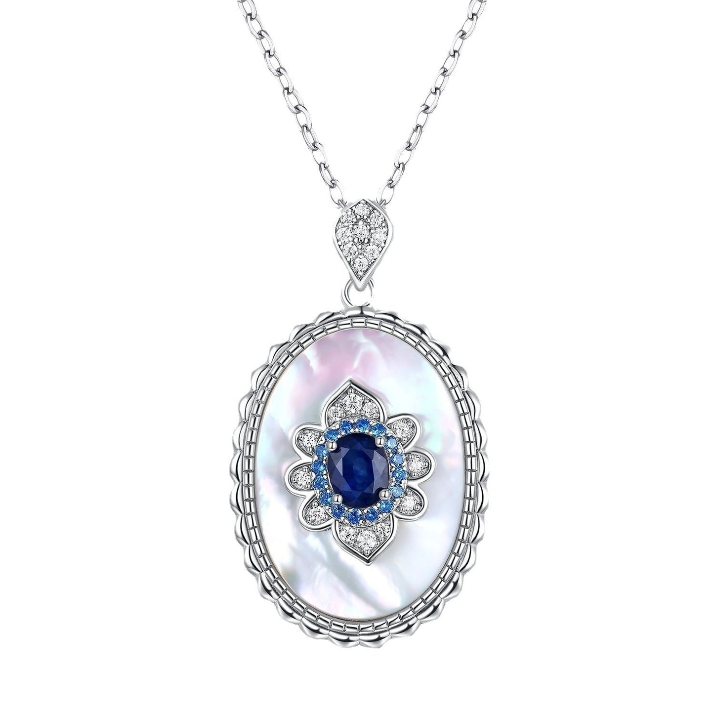 Sapphire Diamond 925 Sterling Silver Vintage Pendant Necklace - Bodycouturee