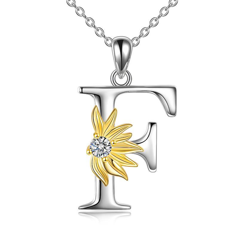 Sterling Silver Initial Alphabet Sunflower Letter Script Name Pendant Necklace - Bodycouturee