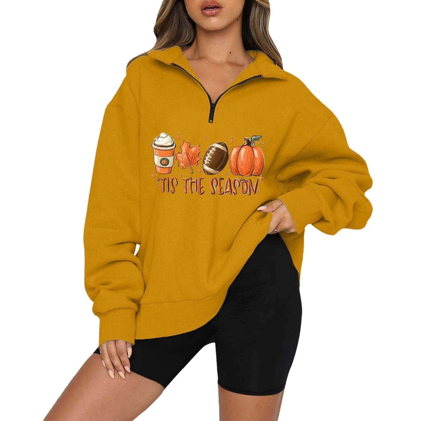 Halloween Pumpkin Print Casual Zipper Sweatshirt - Bodycouturee