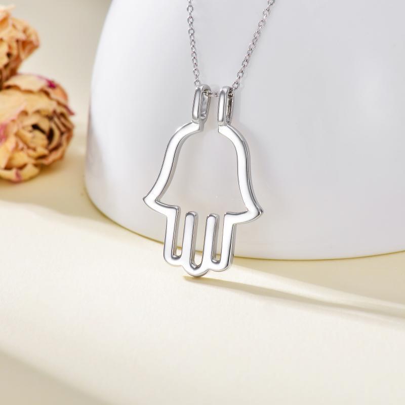 Hamsa Hand Ring Holder Pendant 925 Sterling Silver Necklace - Bodycouturee