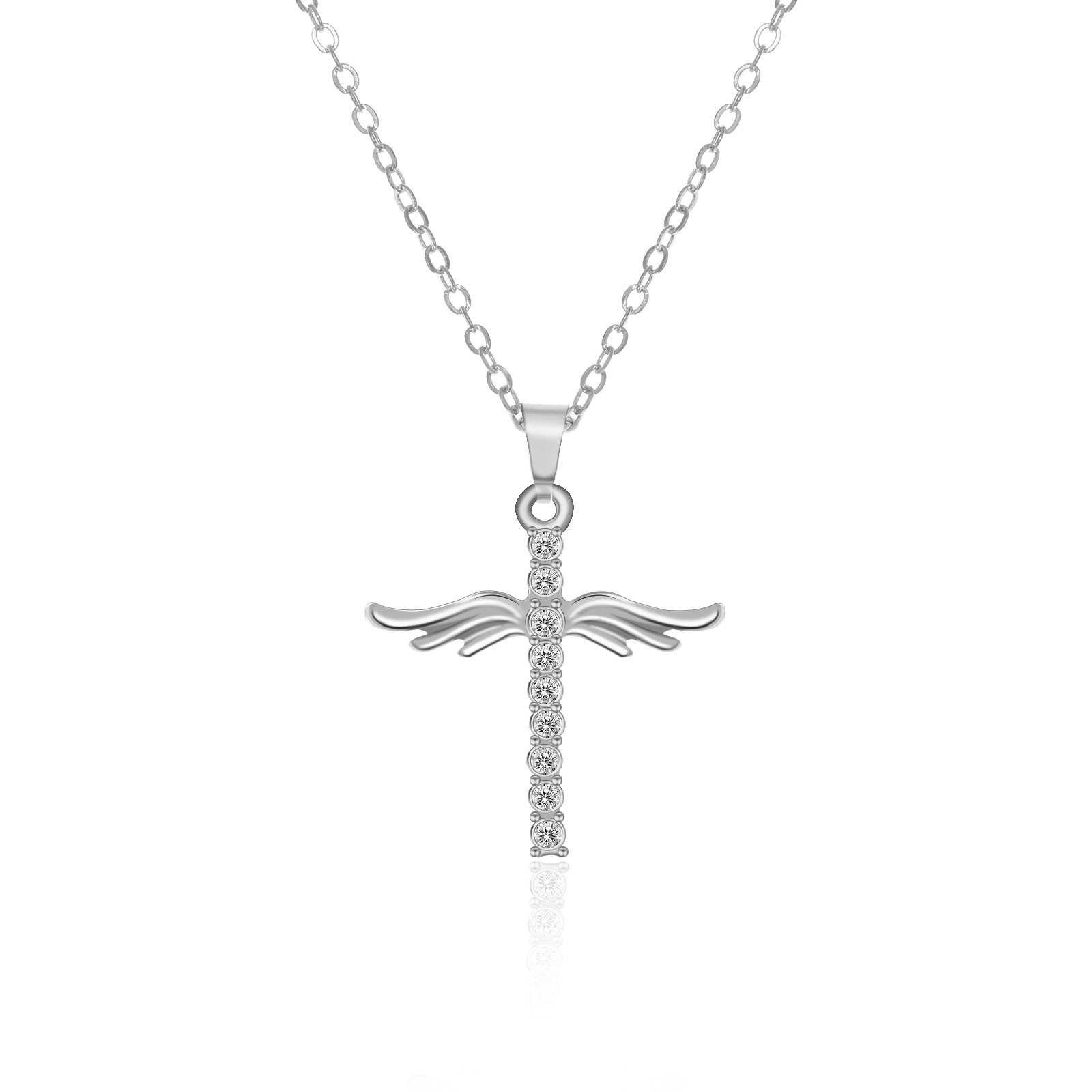 Simple Cross Diamond Angel Wings Pendant - Bodycouturee