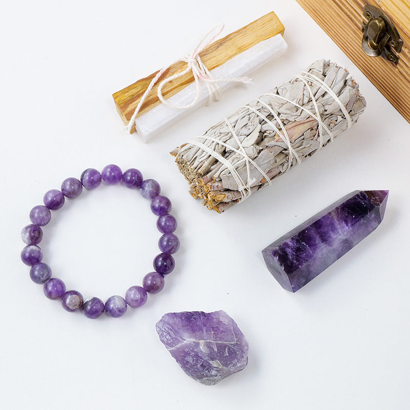 Natural Crystal Amethyst Wooden Gift Box - Bodycouturee