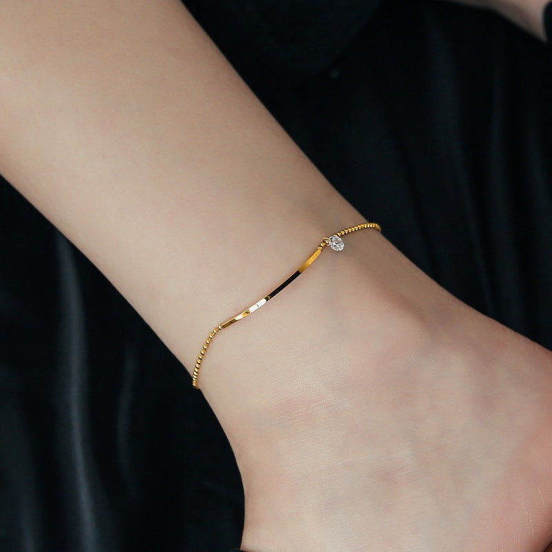 Women's 18K Gold Diamond Simple Anklet Bracelet - Bodycouturee