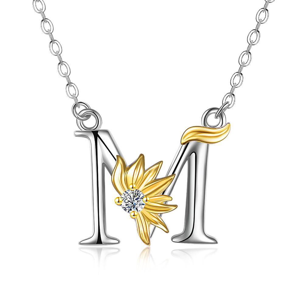 Sterling Silver Initial Alphabet Sunflower Letter Script Name Pendant Necklace - Bodycouturee