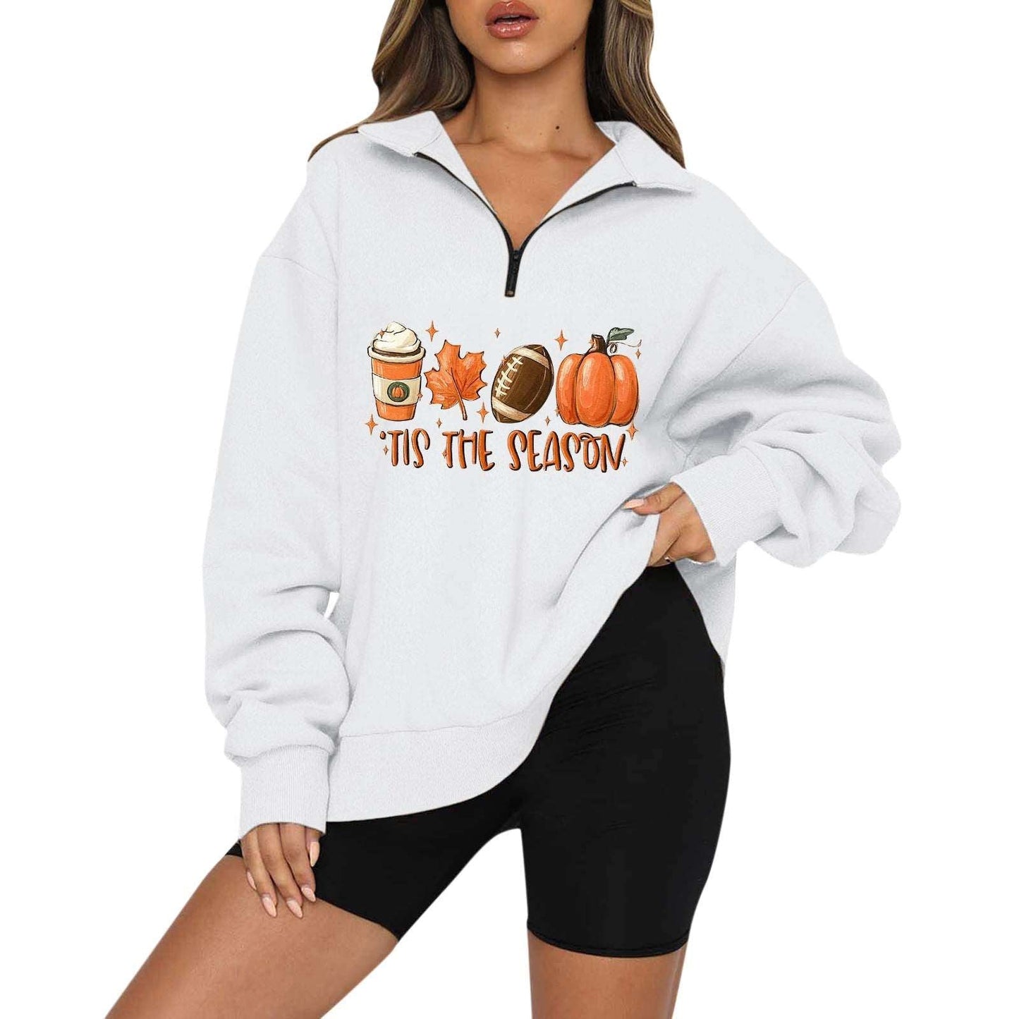 Halloween Pumpkin Print Casual Zipper Sweatshirt - Bodycouturee