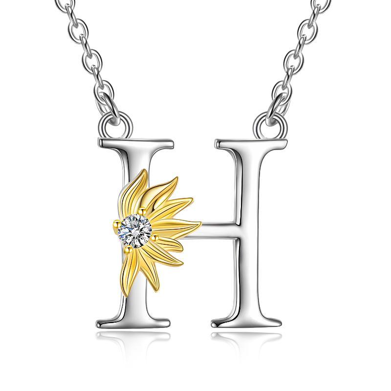 Sterling Silver Initial Alphabet Sunflower Letter Script Name Pendant Necklace - Bodycouturee