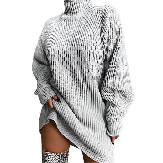 Solid Turtleneck Long Sweater Winter Warm Sweater Dress - Bodycouturee