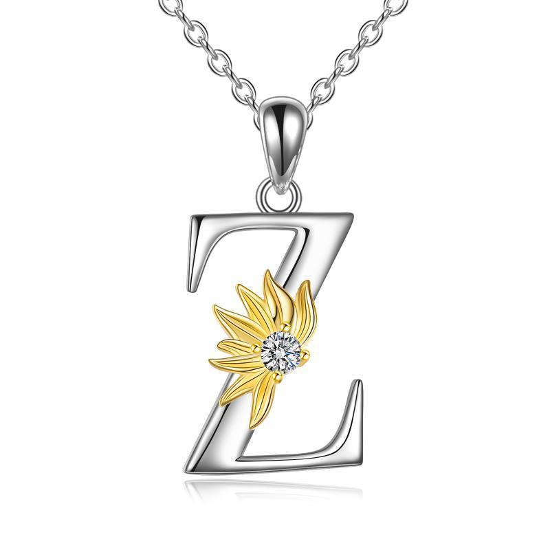 Sterling Silver Initial Alphabet Sunflower Letter Script Name Pendant Necklace - Bodycouturee