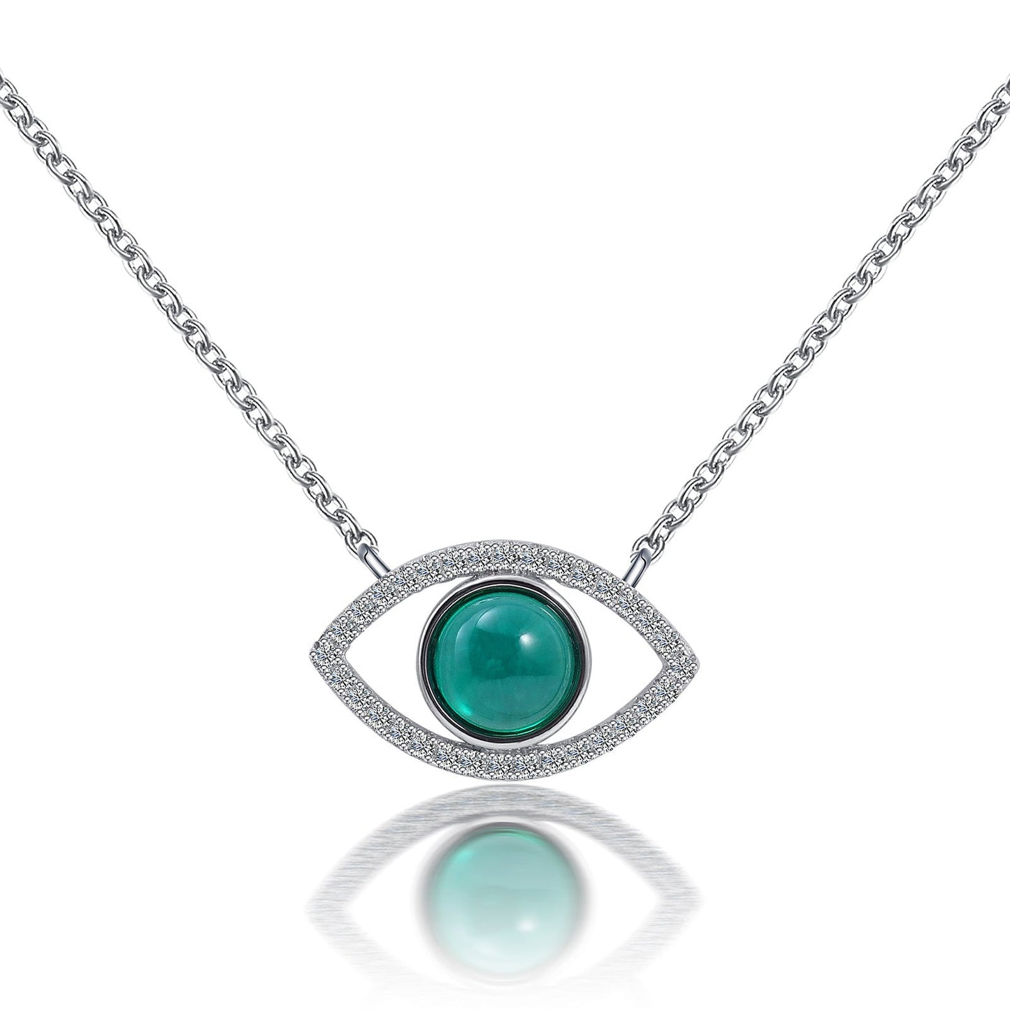 Sterling Silver Emerald Eye Diamond Pendant Necklace - Bodycouturee