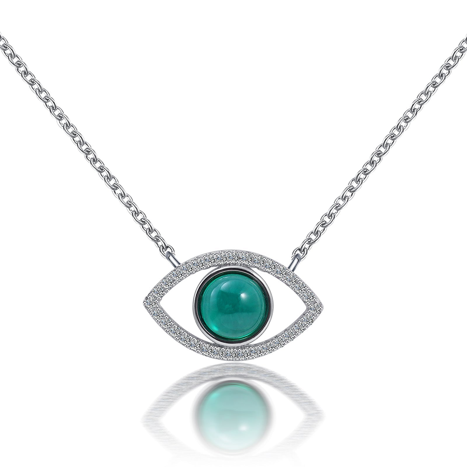 Sterling Silver Emerald Eye Diamond Pendant Necklace - Bodycouturee