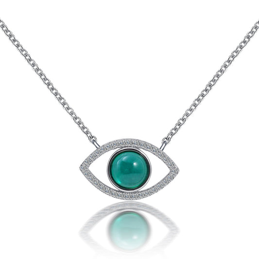 Sterling Silver Emerald Eye Diamond Pendant Necklace - Bodycouturee