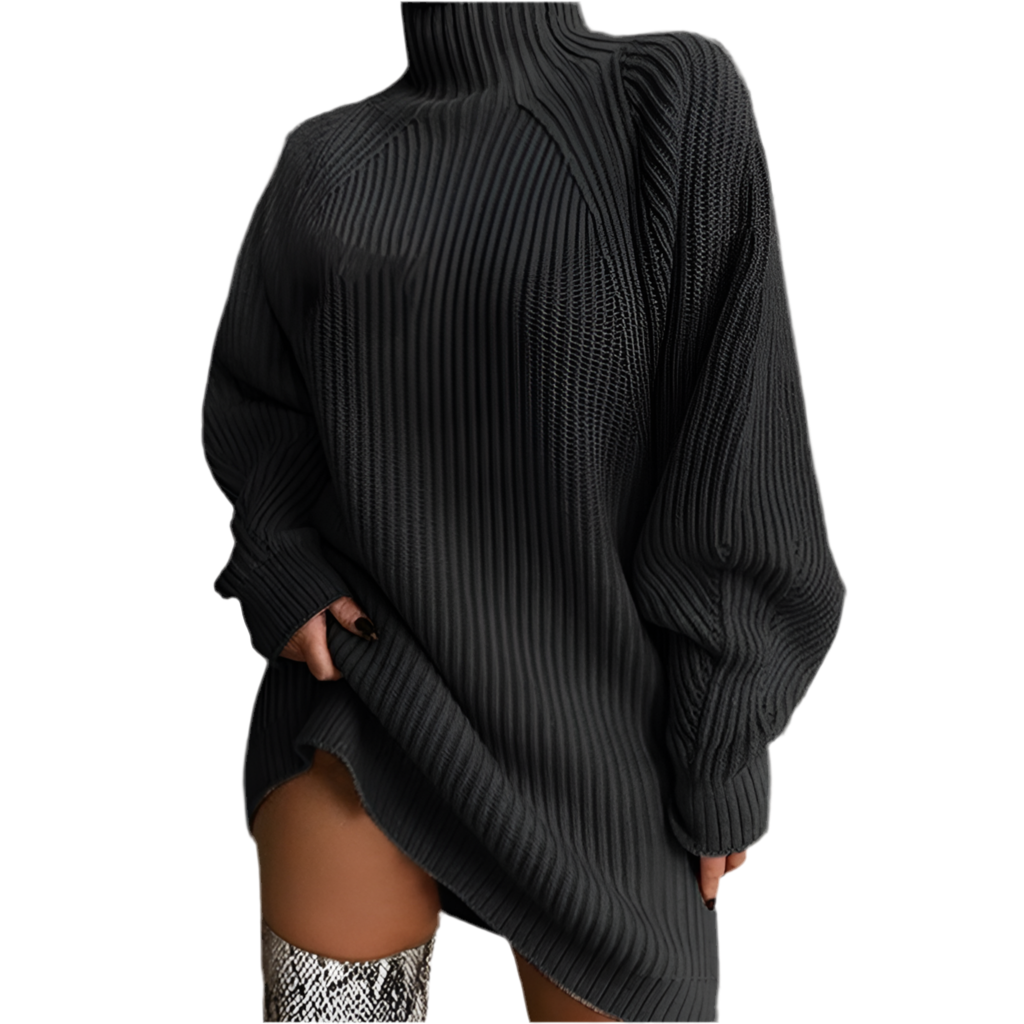 Solid Turtleneck Long Sweater Winter Warm Sweater Dress - Bodycouturee