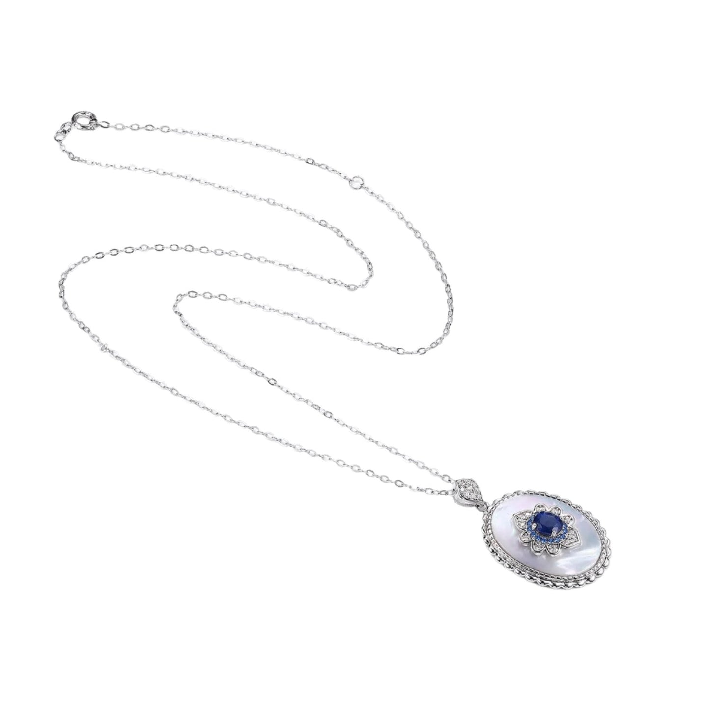 Sapphire Diamond 925 Sterling Silver Vintage Pendant Necklace - Bodycouturee