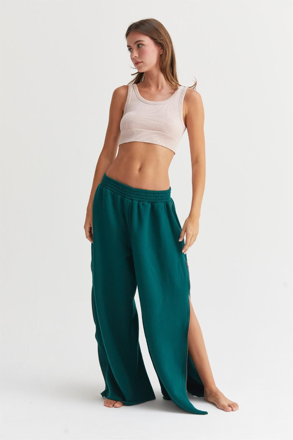 Wide-Leg Side Zipper Sweatpants - Bodycouturee