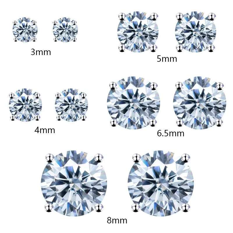 925 Silver Moissanite Stud Earrings Classic Four-claw D Color Single Stone - Bodycouturee