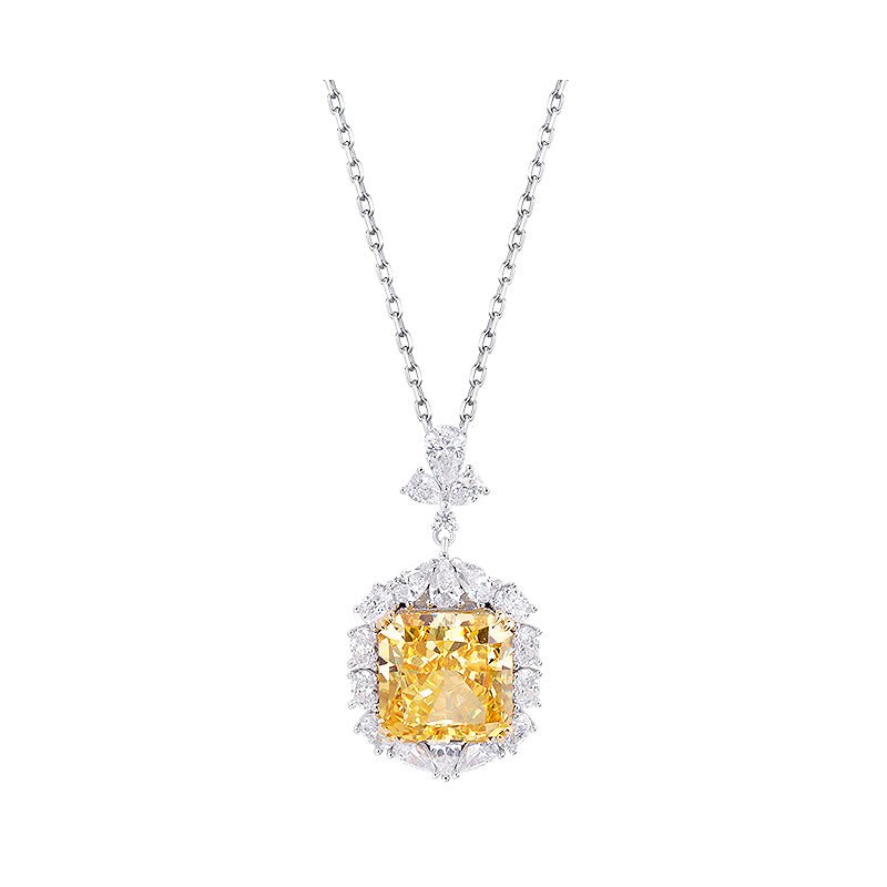 925 Sterling Silver Moissanite Round Yellow Gemstone Diamond Necklace - BodycoutureeNecklaceCJ dropshippingBodycoutureeCJLX149239501AZCJLX149239501AZNecklaceWomen's Light Luxury 925 Sterling Silver Moissanite Diamond Necklace - Bodycouturee