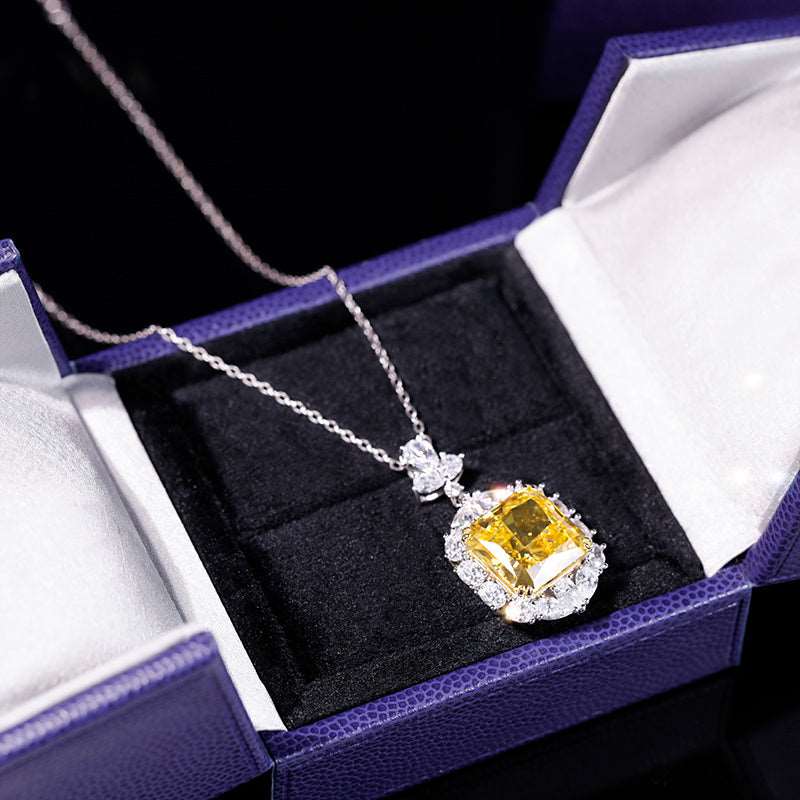 925 Sterling Silver Moissanite Round Yellow Gemstone Diamond Necklace - BodycoutureeNecklaceCJ dropshippingBodycoutureeCJLX149239501AZCJLX149239501AZNecklaceWomen's Light Luxury 925 Sterling Silver Moissanite Diamond Necklace - Bodycouturee