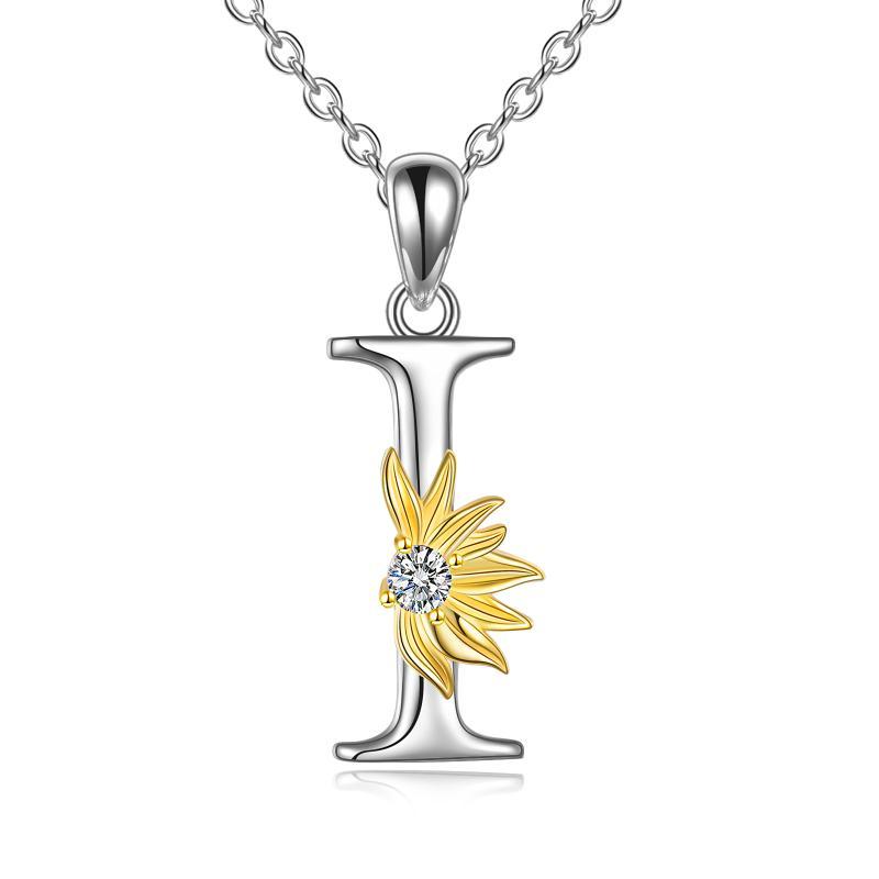 Sterling Silver Initial Alphabet Sunflower Letter Script Name Pendant Necklace - Bodycouturee