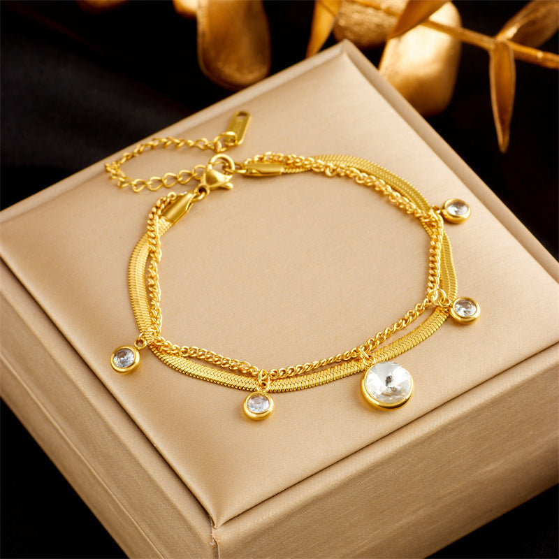 Gold Double Layer Bracelet Bangle Chain - Bodycouturee